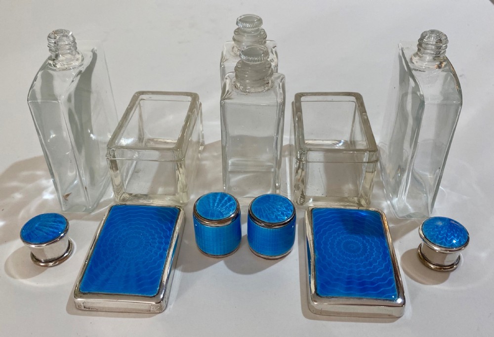 Art Deco Vanity Set with Guilloche Enamel Lids View II
