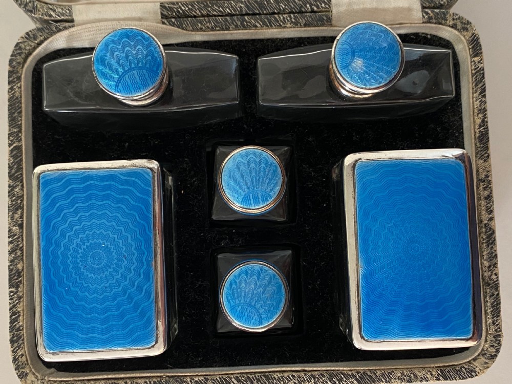 Art Deco Vanity Set with Guilloche Enamel Lids View III