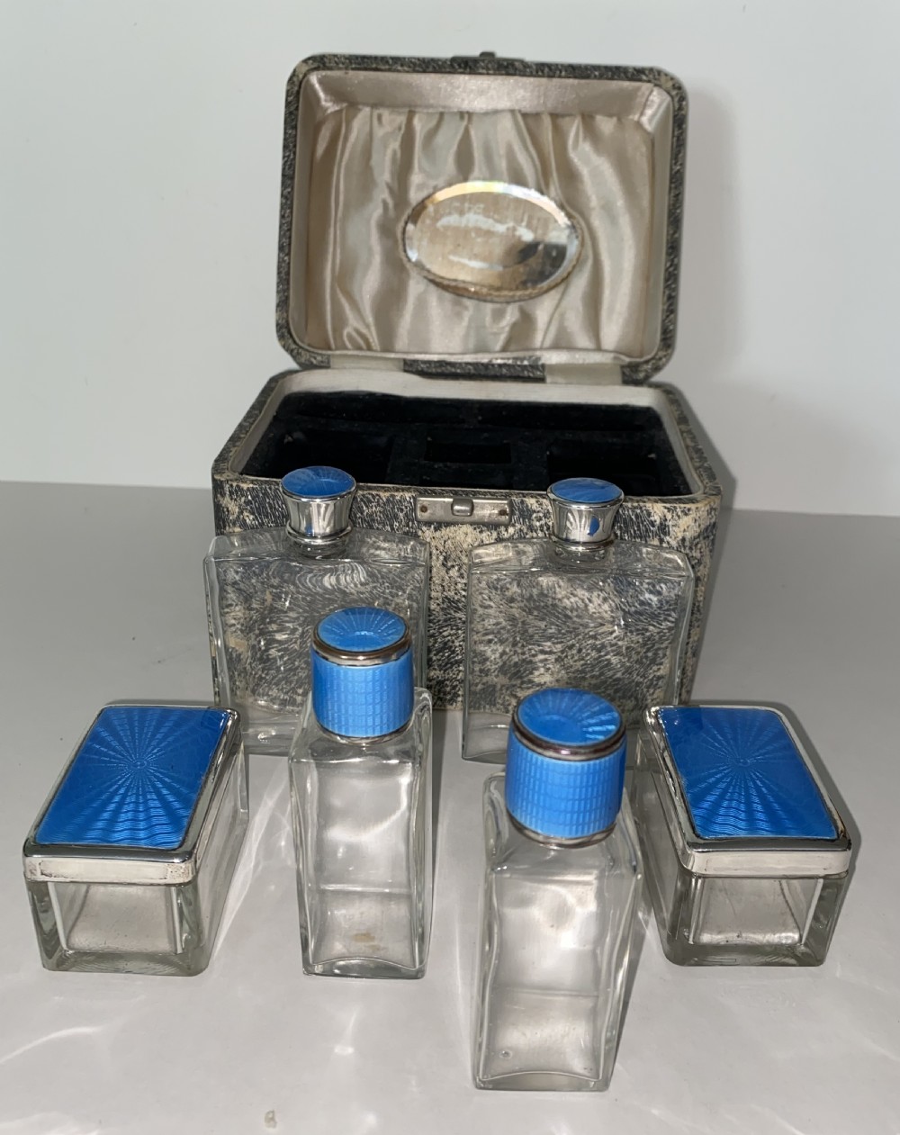 Art Deco Vanity Set with Guilloche Enamel Lids View IV