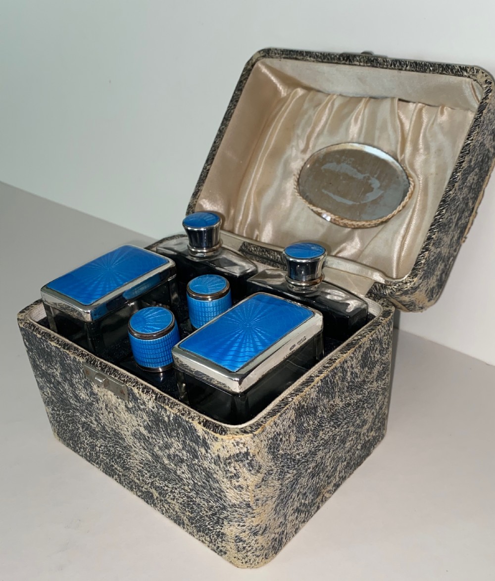 Art Deco Vanity Set with Guilloche Enamel Lids View V