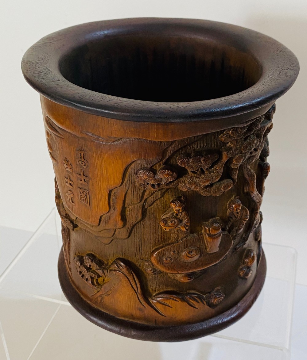 Carved Wooden Chinese Brush Pot. Circa 1900 View III