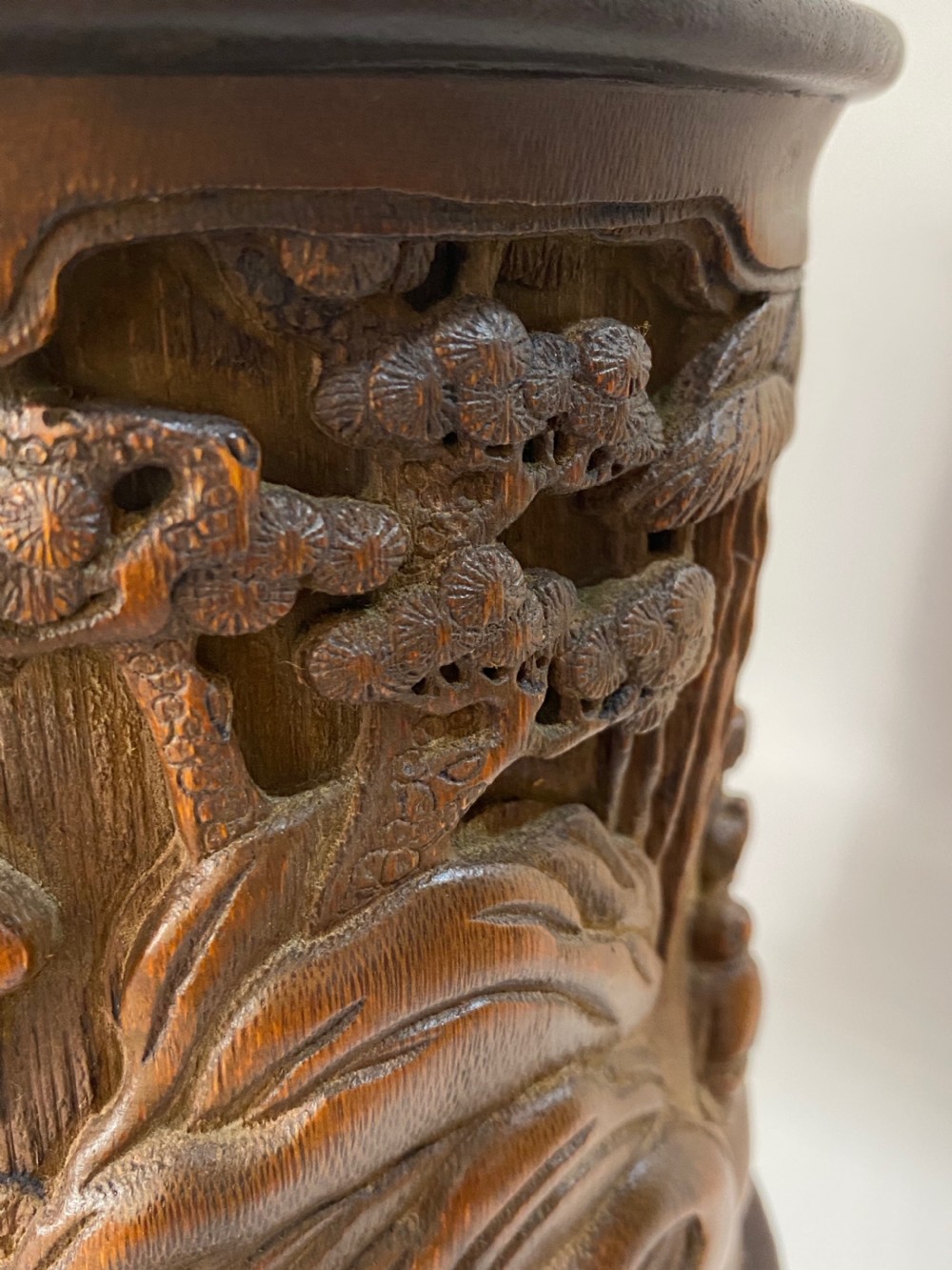Carved Wooden Chinese Brush Pot. Circa 1900 View V