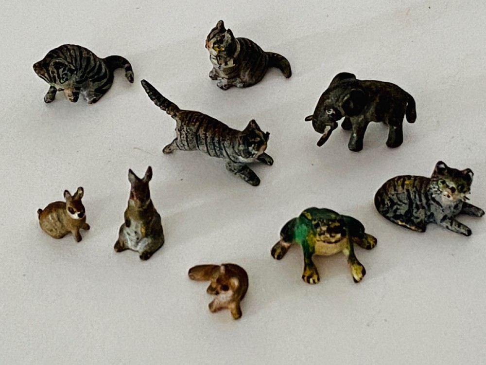 Collection of Dolls House Miniature Cold painted bronze animals. Late 19th century.