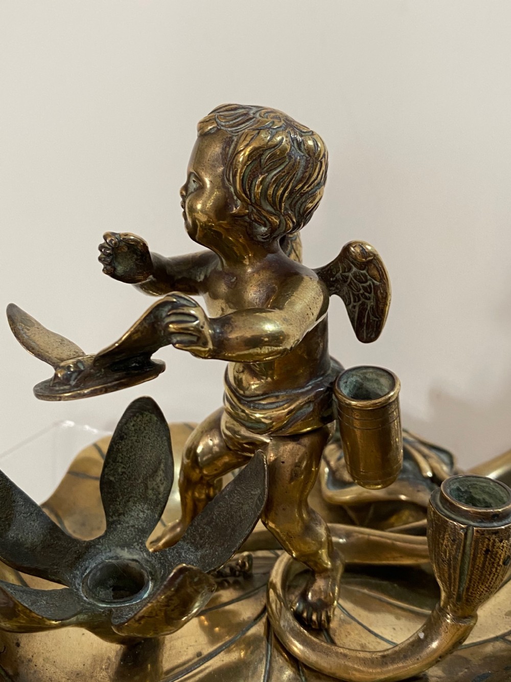 Brass Chamber Stick in the Form of a Cherub. 19th Century View V