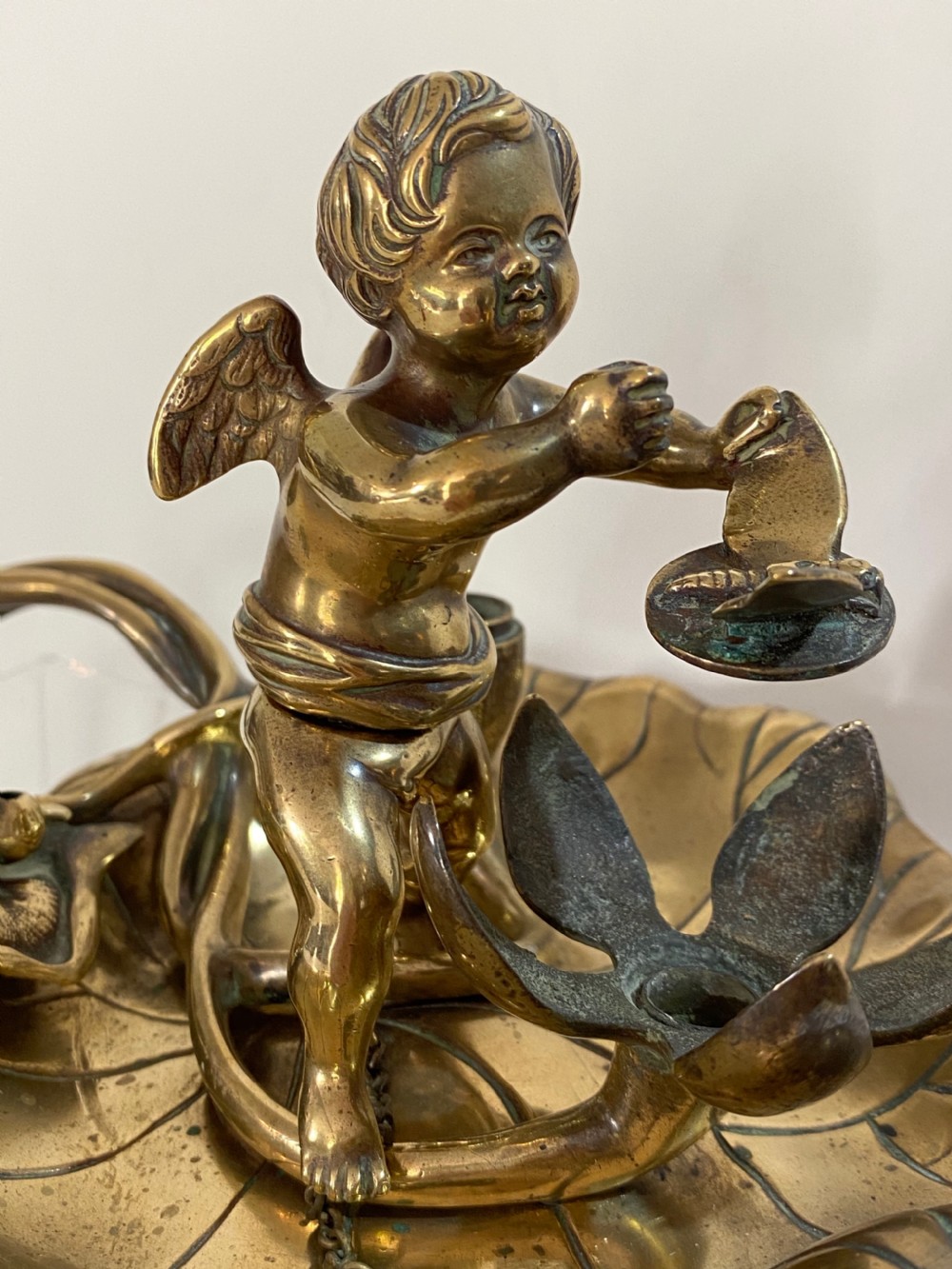 Brass Chamber Stick in the Form of a Cherub. 19th Century View VI