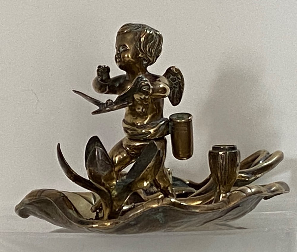Brass Chamber Stick in the Form of a Cherub. 19th Century View VII