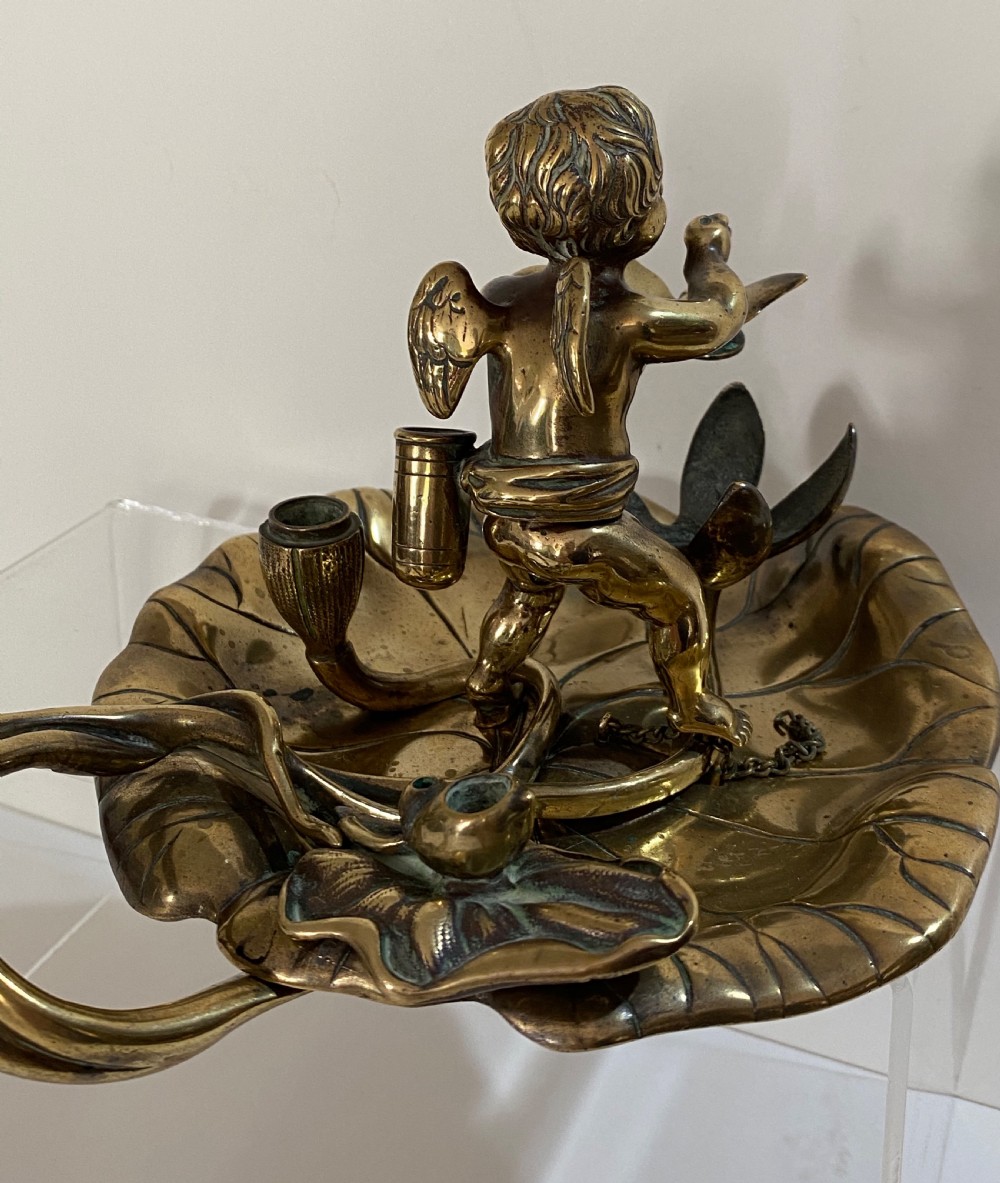 Brass Chamber Stick in the Form of a Cherub. 19th Century View VIII