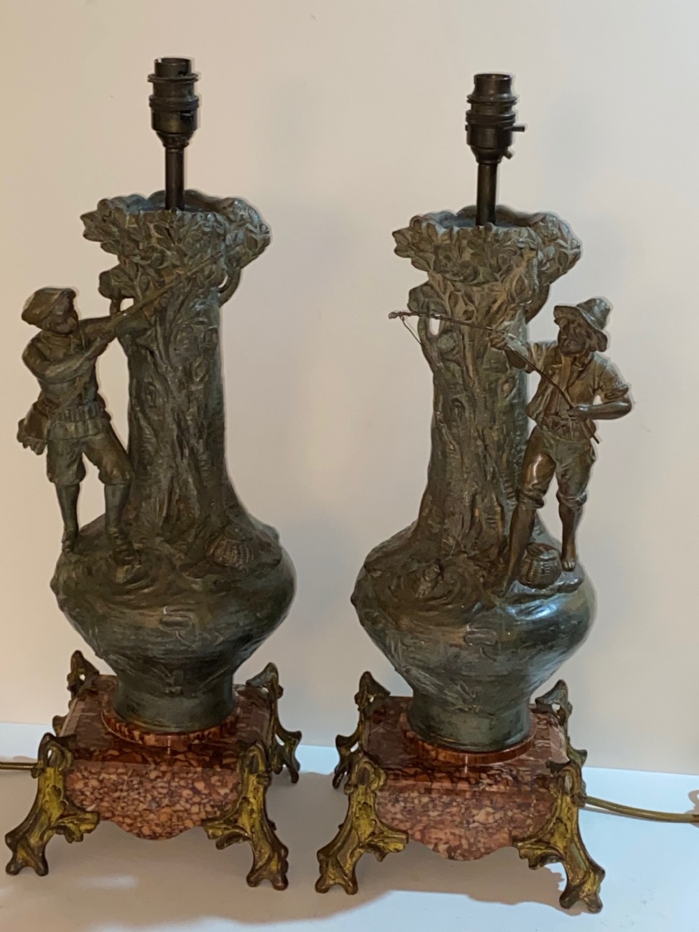 Pair of French Spelter Lamps. Late 19th Century 