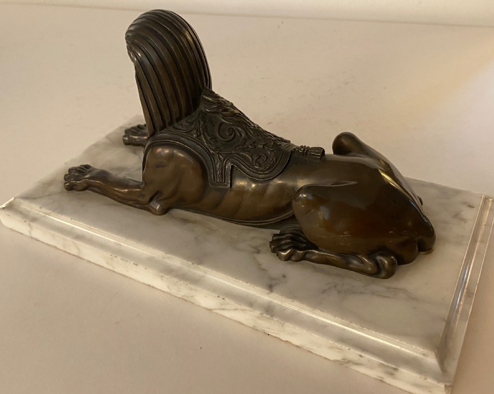 Bronze Sphinx on Marble Base. 19th Century View III