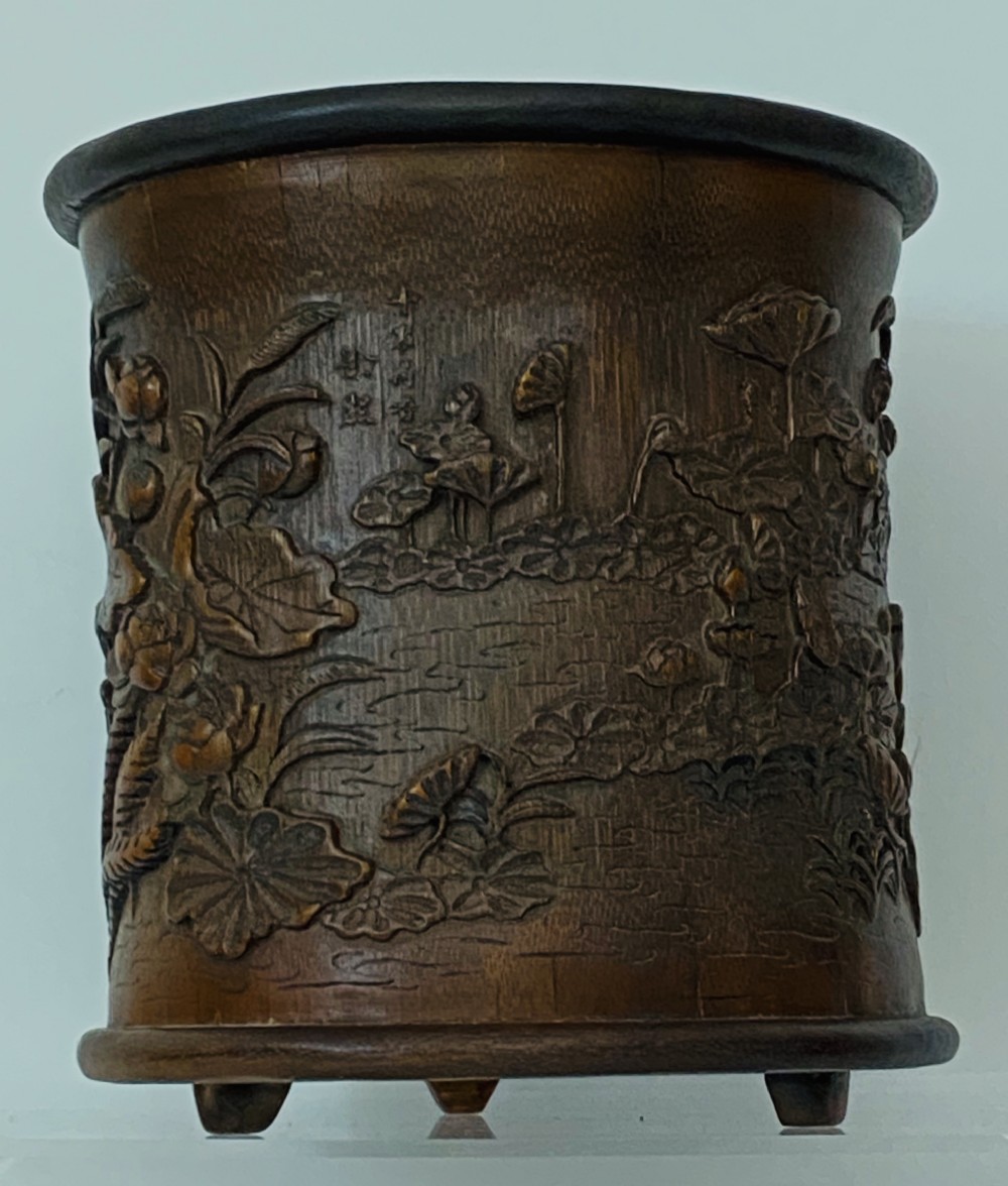 Chinese Carved Wooden Brush Pot . Circa 1900