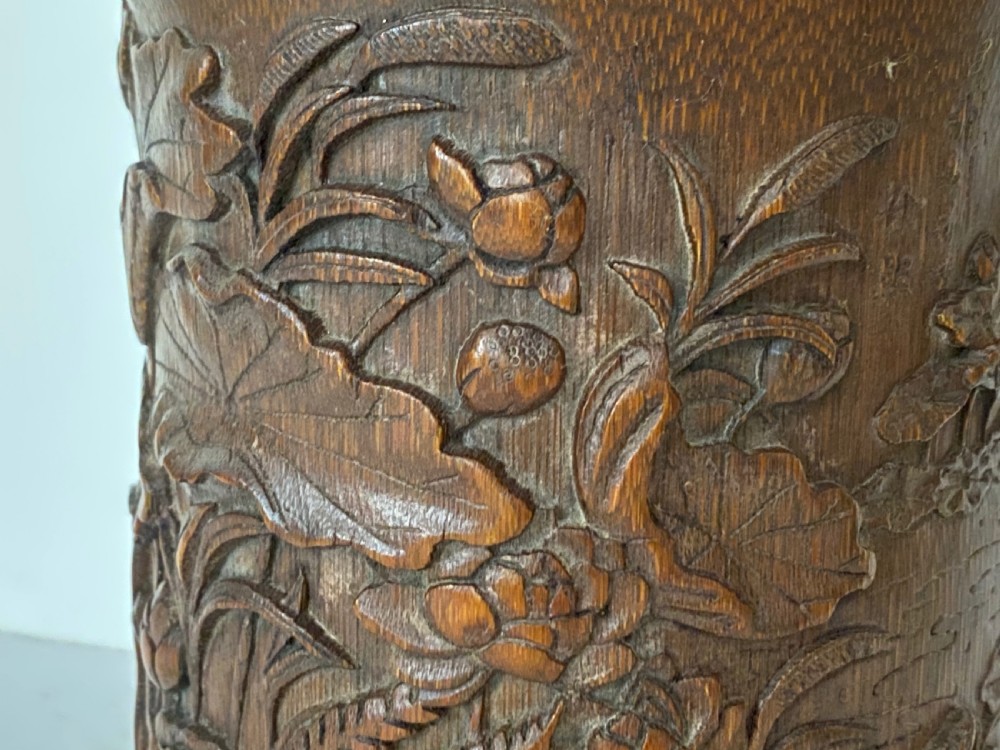 Chinese Carved Wooden Brush Pot . Circa 1900 View II