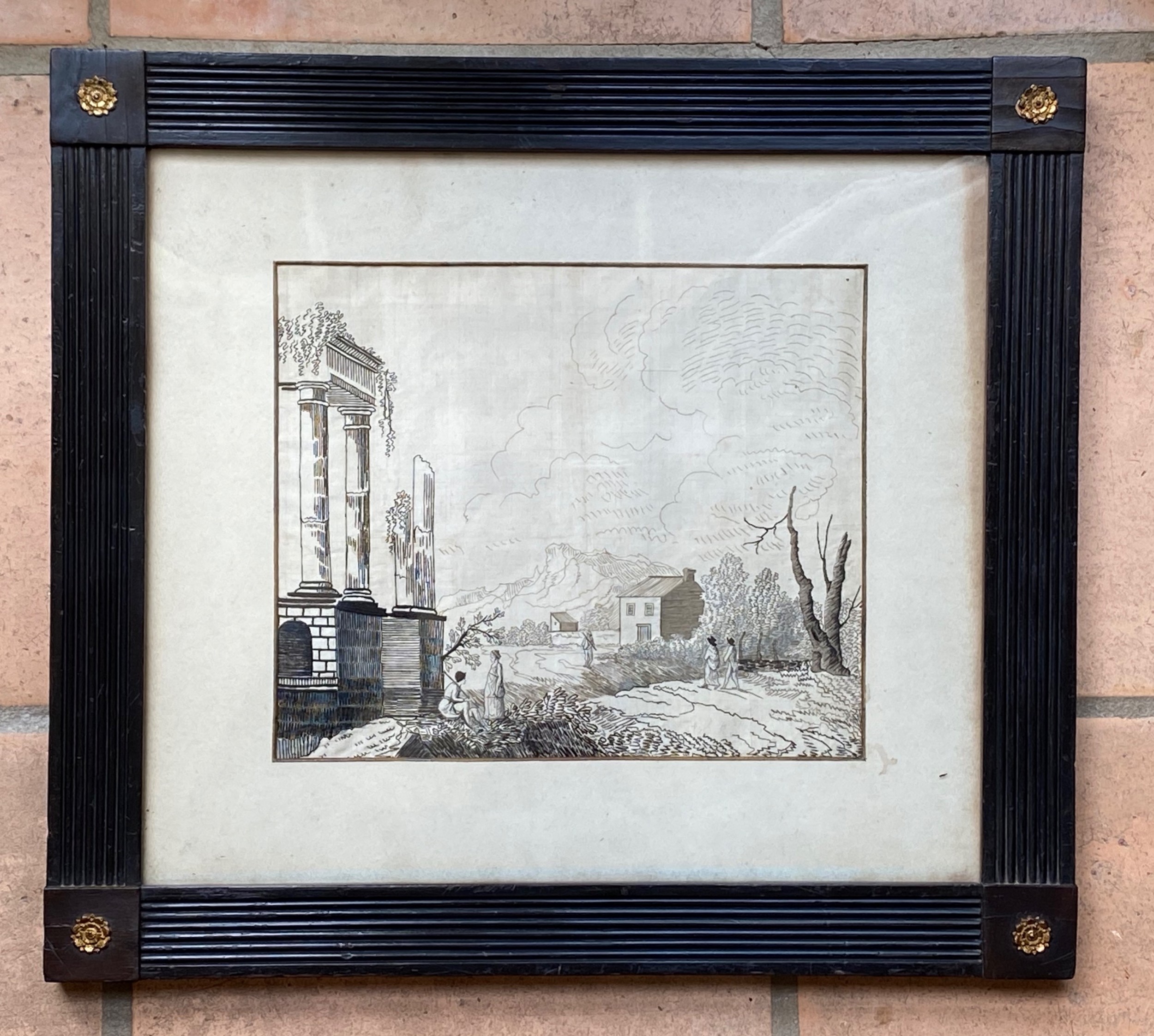 Regency Silk Work Picture in Original Frame