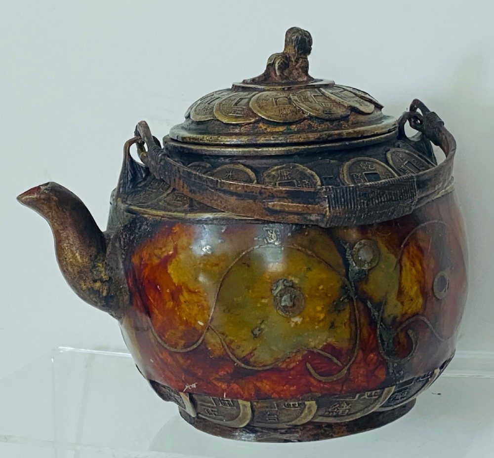 Chinese Hardstone and Coin Mounted Teapot. 19th Century