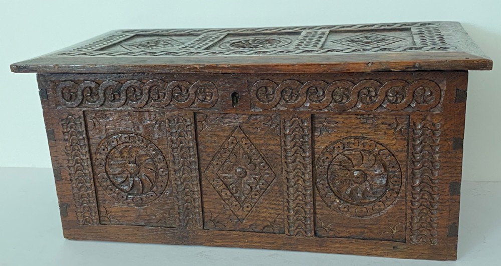 Apprentice Oak Coffer. 19th Century View V