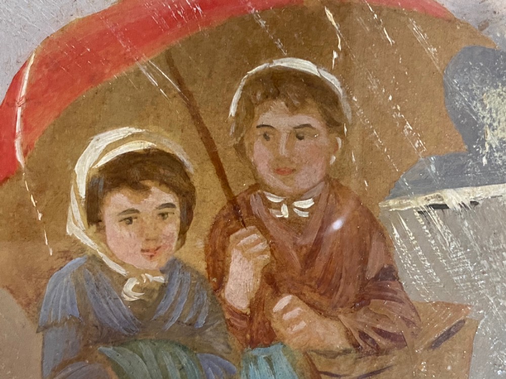 Oil on Board of Children in the Rain. Late Victorian View III