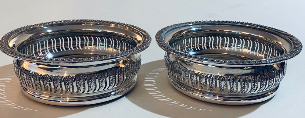 Pair of Silver Plated Wine Coasters. Circa 1900 View III