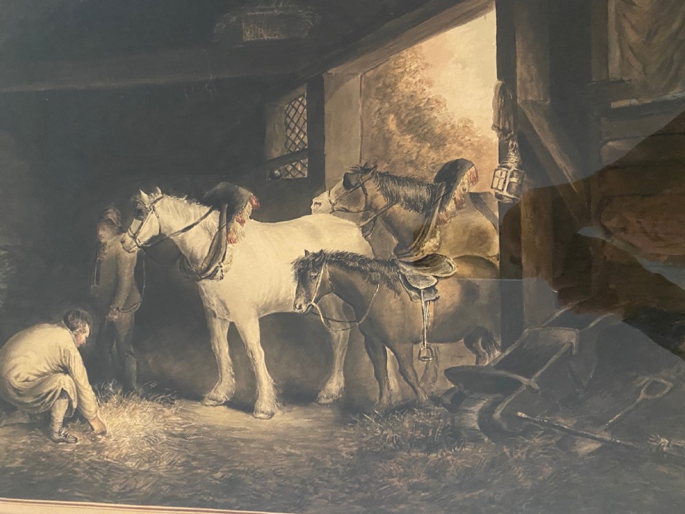 Watercolour of A Stable Interior with Horses.19th Century View II