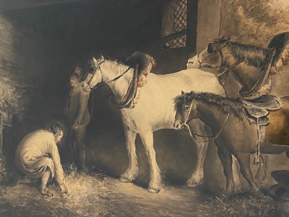 Watercolour of A Stable Interior with Horses.19th Century View III
