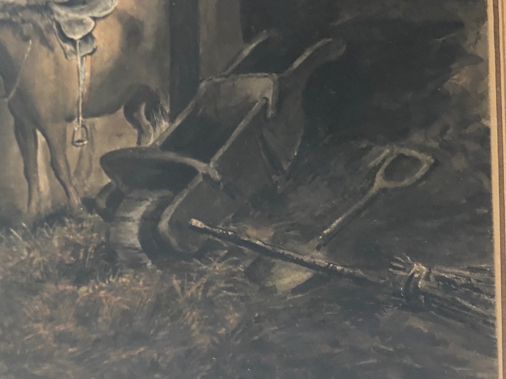 Watercolour of A Stable Interior with Horses.19th Century View IV