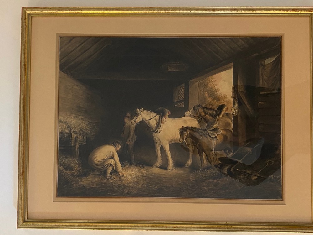 Watercolour of A Stable Interior with Horses.19th Century View V