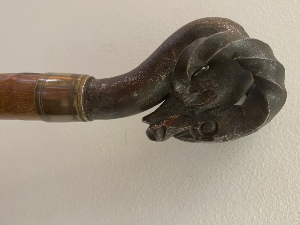 Walking Stick with Forged Rams Head View II