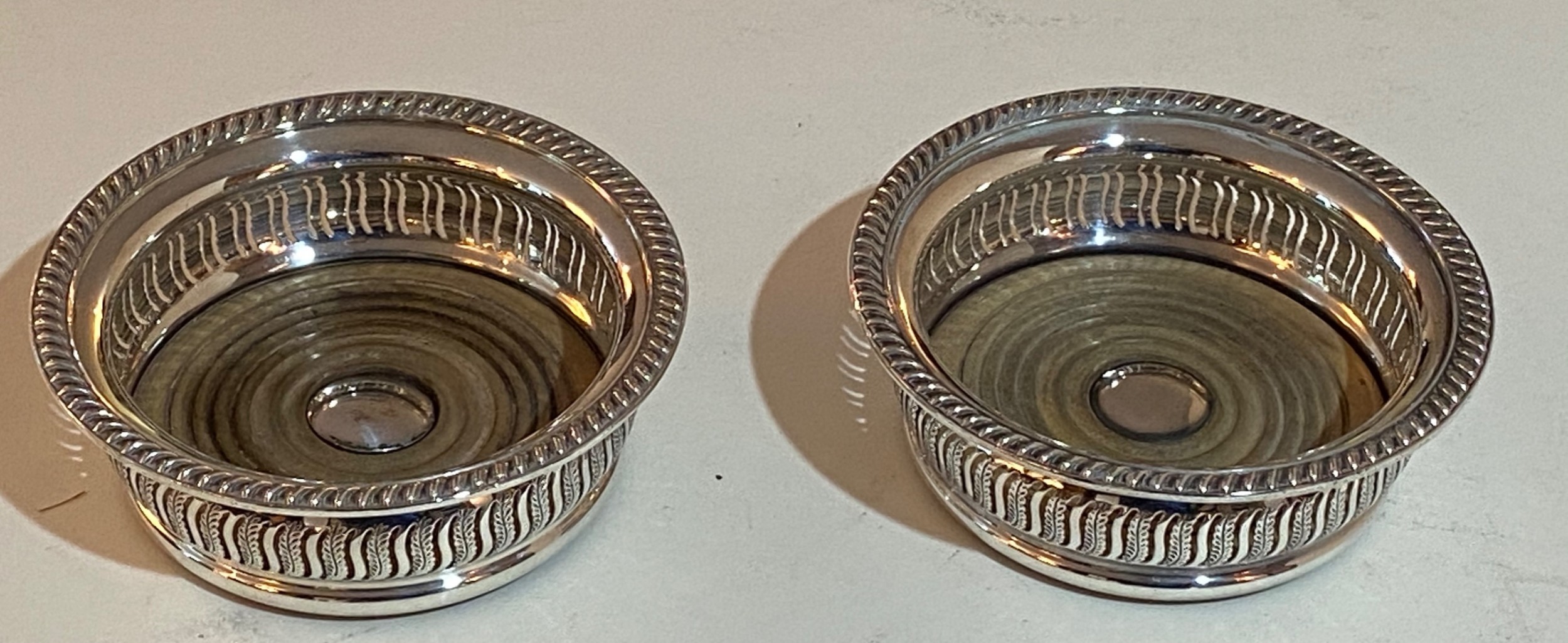 Pair of Silver Plated Wine Coasters. Circa 1900