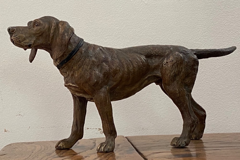 Antique Austrian Cold Painted Spelter Hunting Dog. Circa 1900 View II