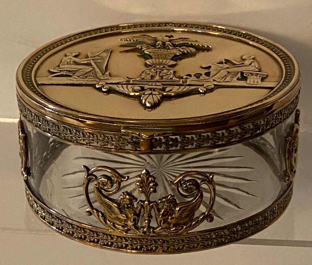 French Empire Gilt Metal and Glass Table Box. Ca 1814