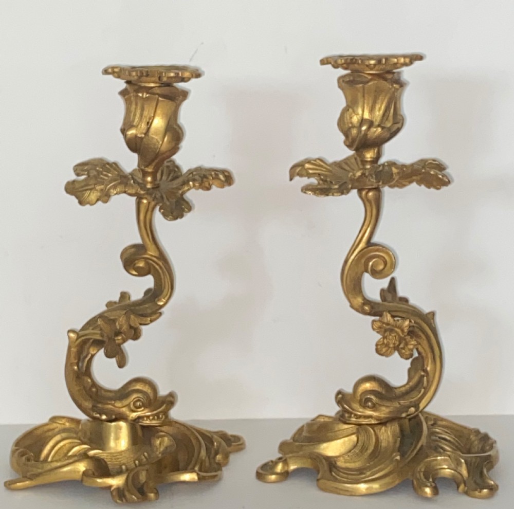 Pair of French Gilt Bronze Candlesticks