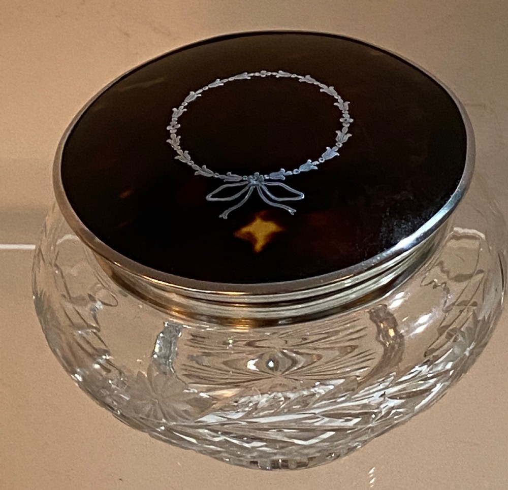 Tortoisehell, Silver and Crystal Dressing Table Jar