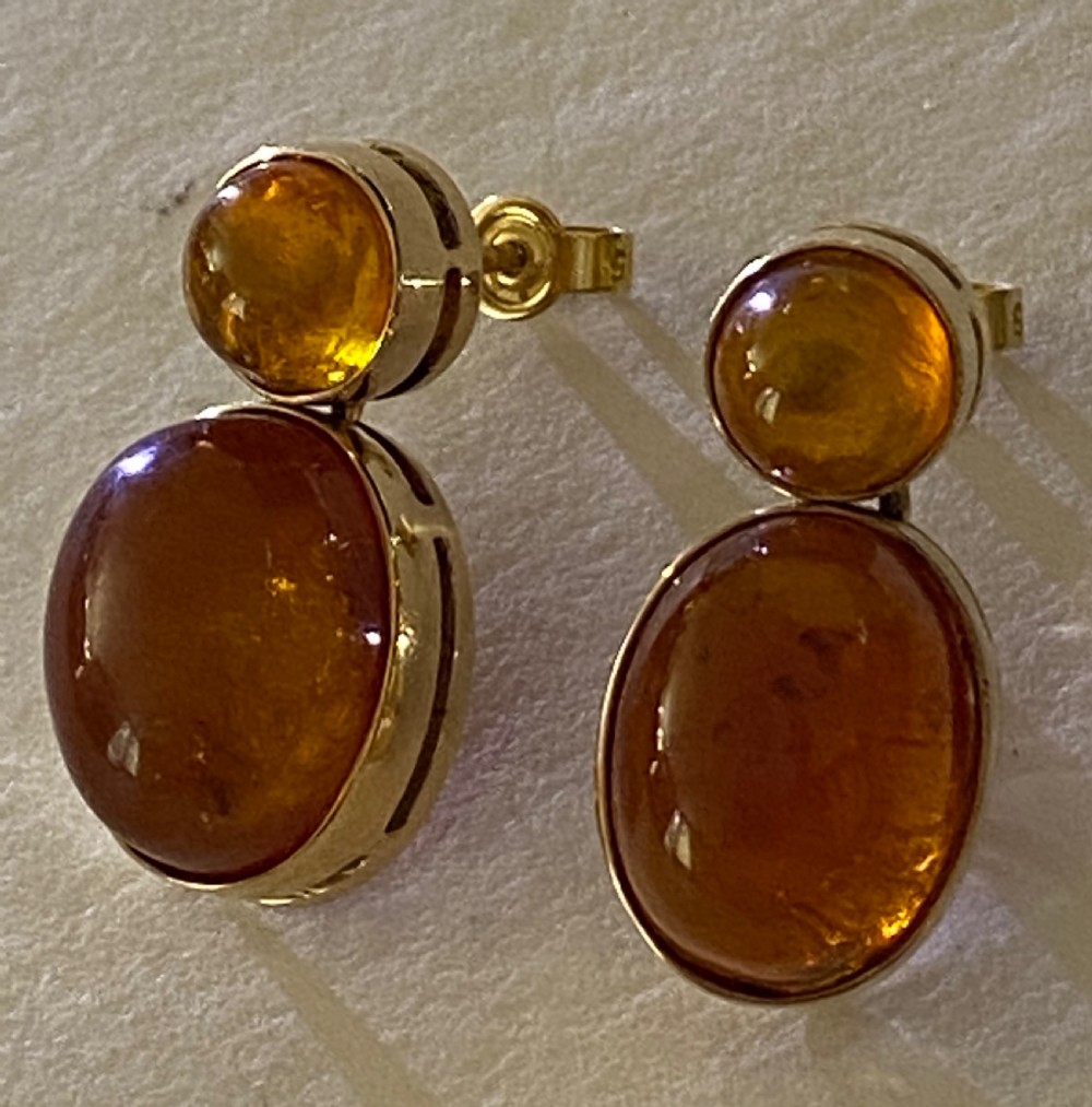 Amber Set Ear Studs in 14ct Gold