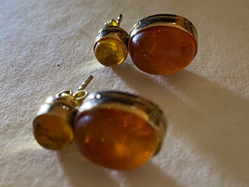 Amber Set Ear Studs in 14ct Gold View III