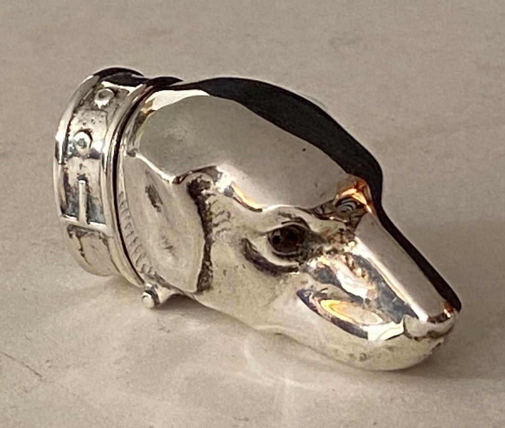 Silver Vesta Case Dog with Garnet Eyes View II