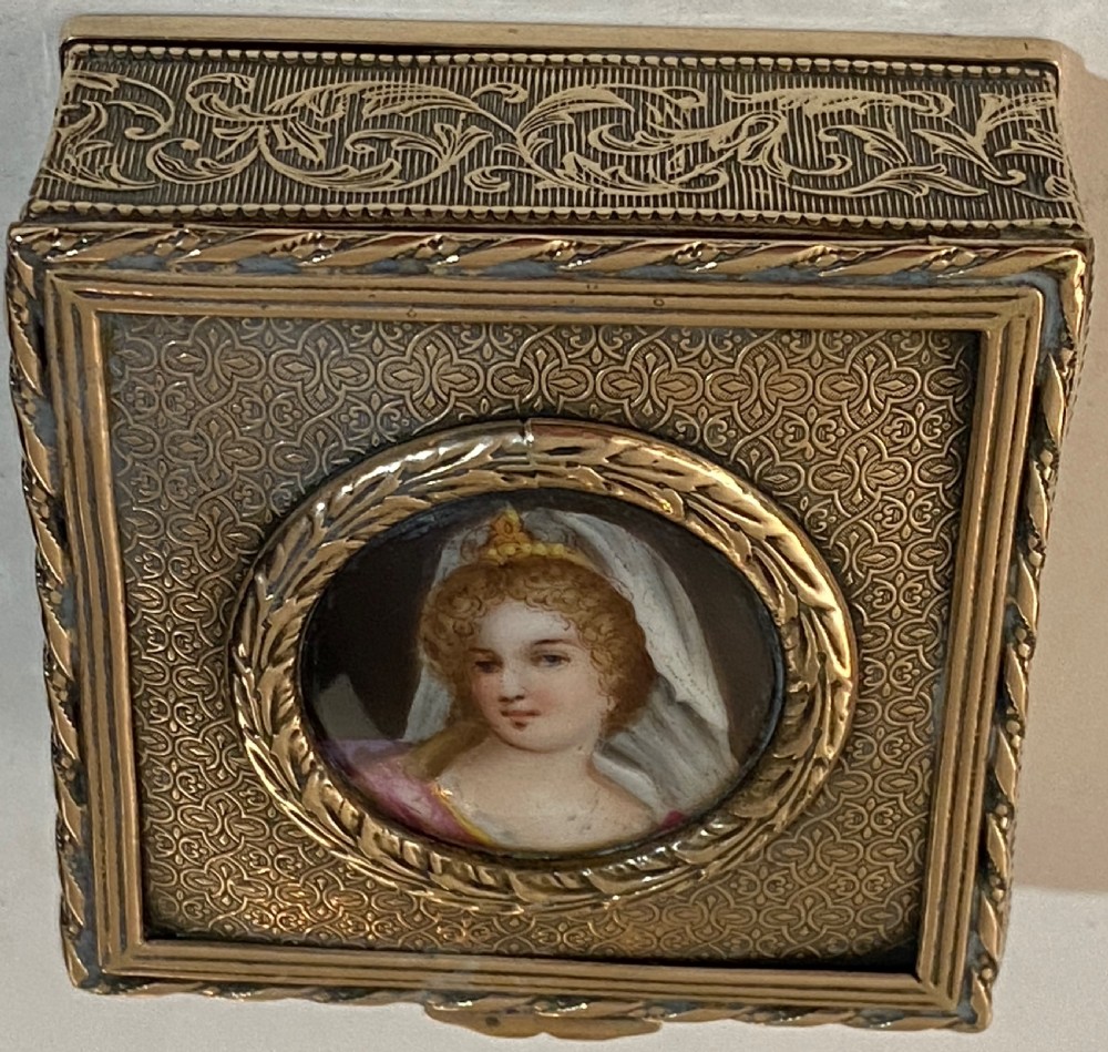 Continental Trinket Box with inset Painted Porcelain Plaque. 19th Century View II