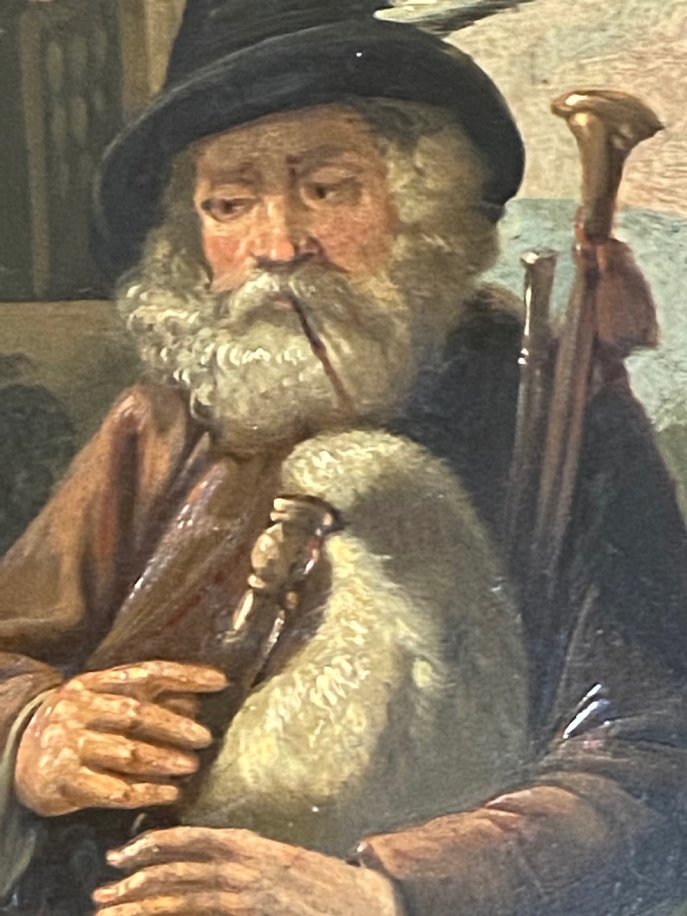 Oil on Tin of Bagpiper with Child, Circa 1820 View III