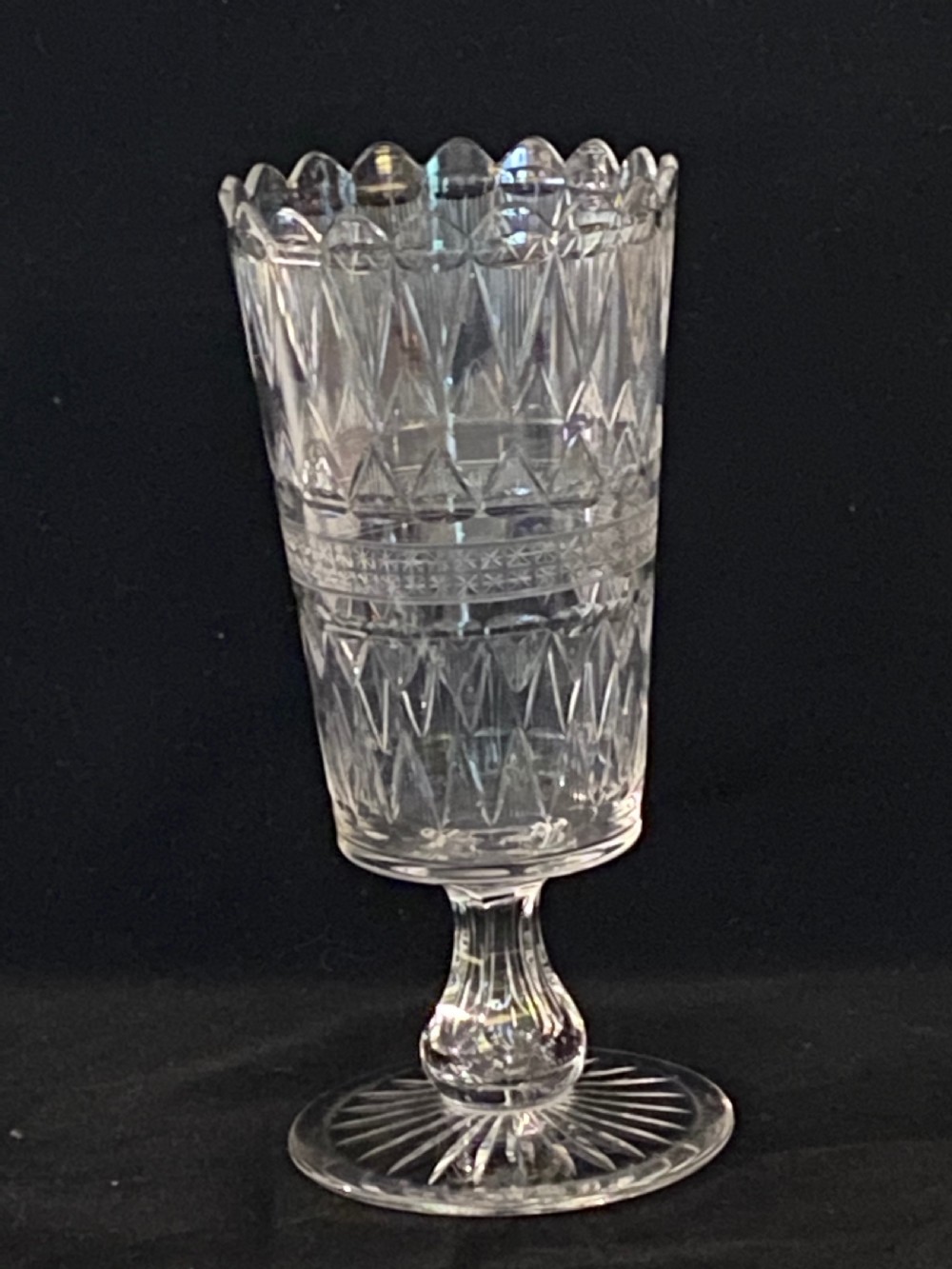 Victorian Etched Glass Celery Vase View VI