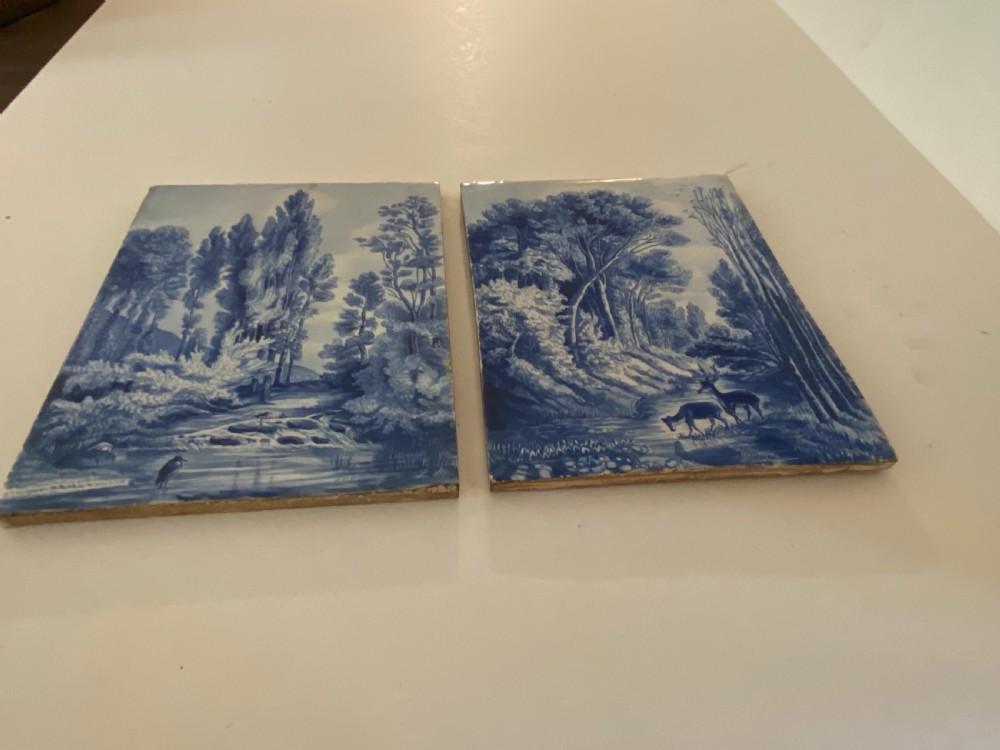 Pair of French 19th Century Blue and White Tiles View II