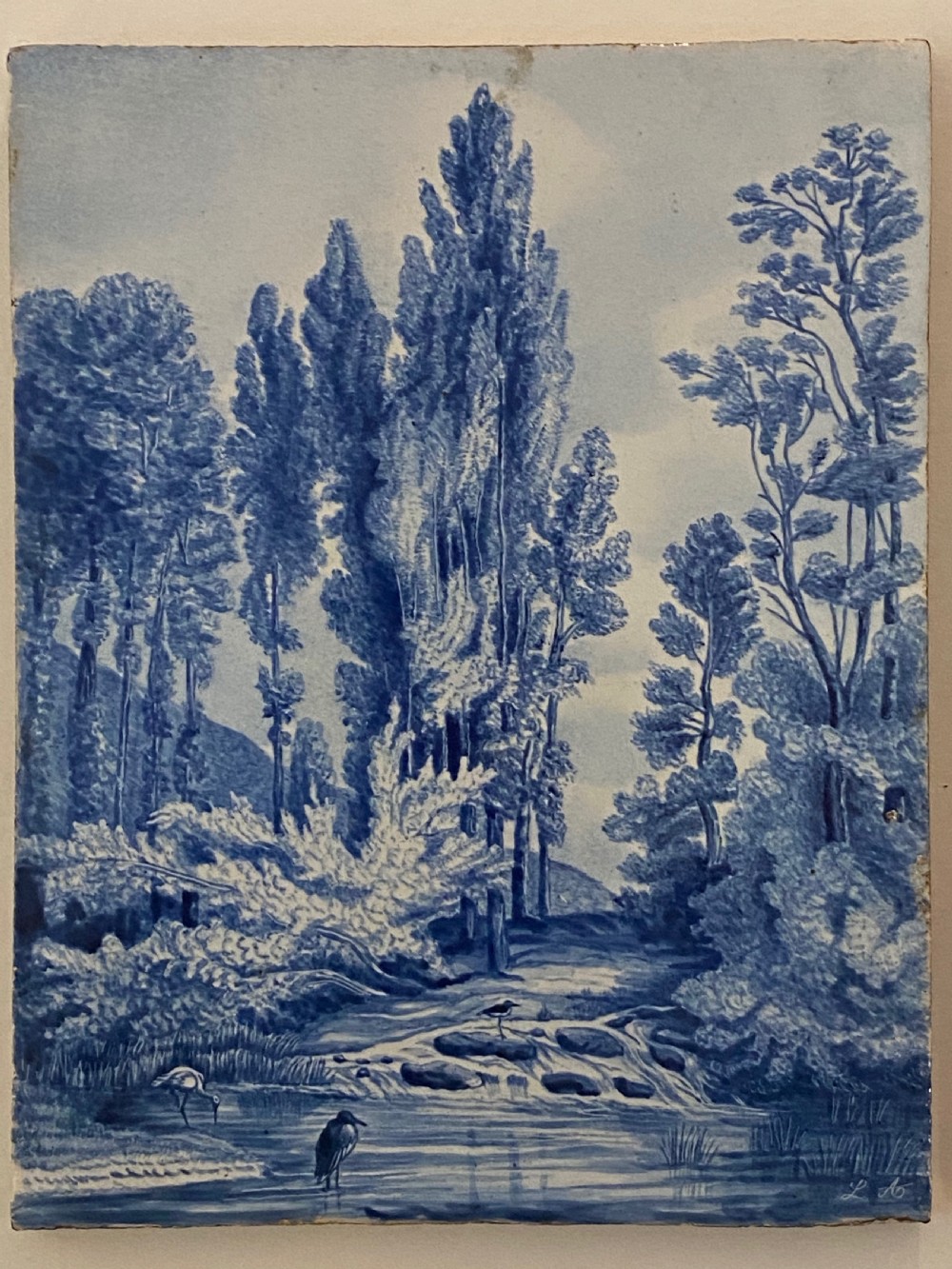 Pair of French 19th Century Blue and White Tiles View III