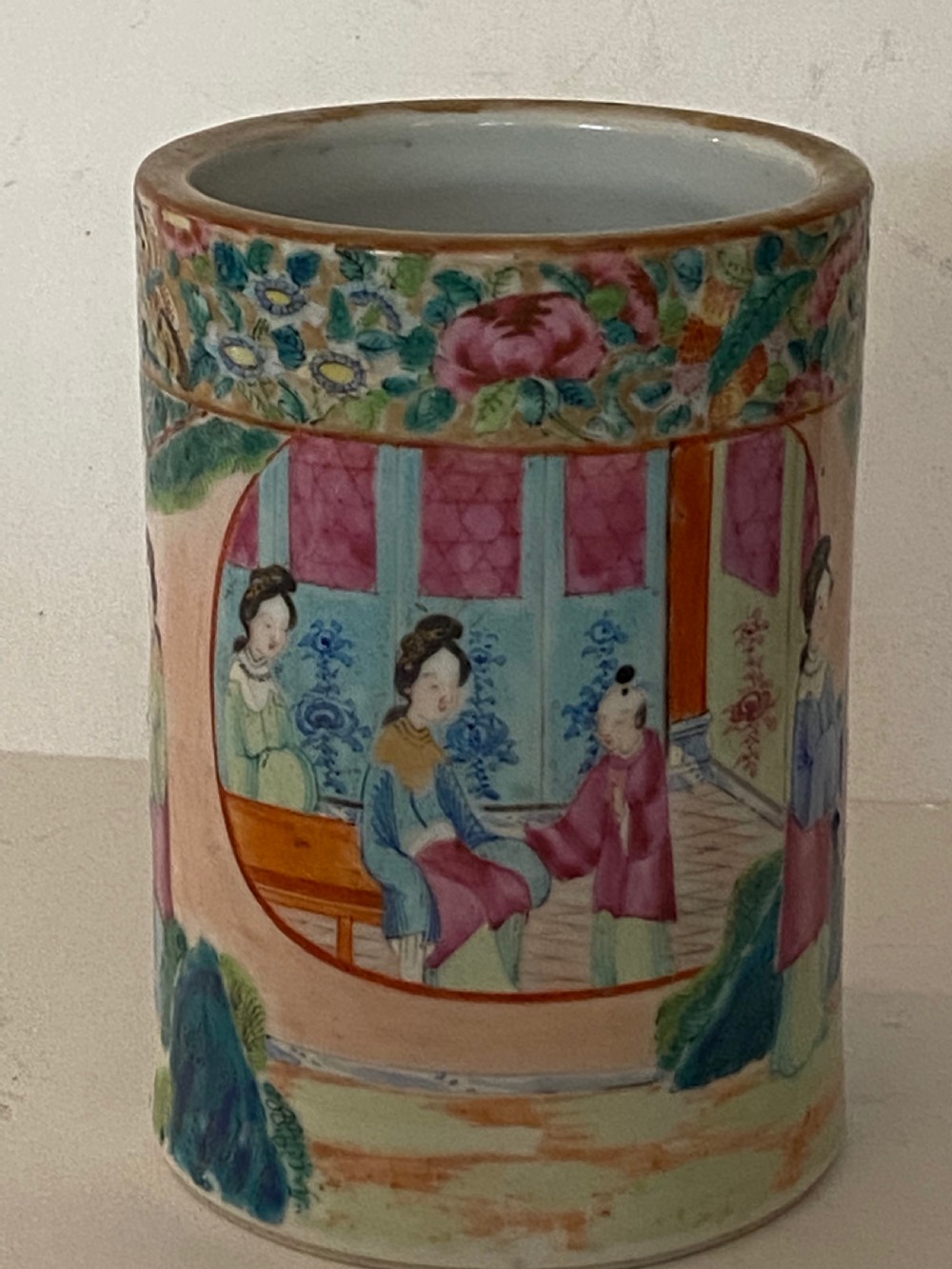Chinese Canton  Famille Rose Brush Pot View II