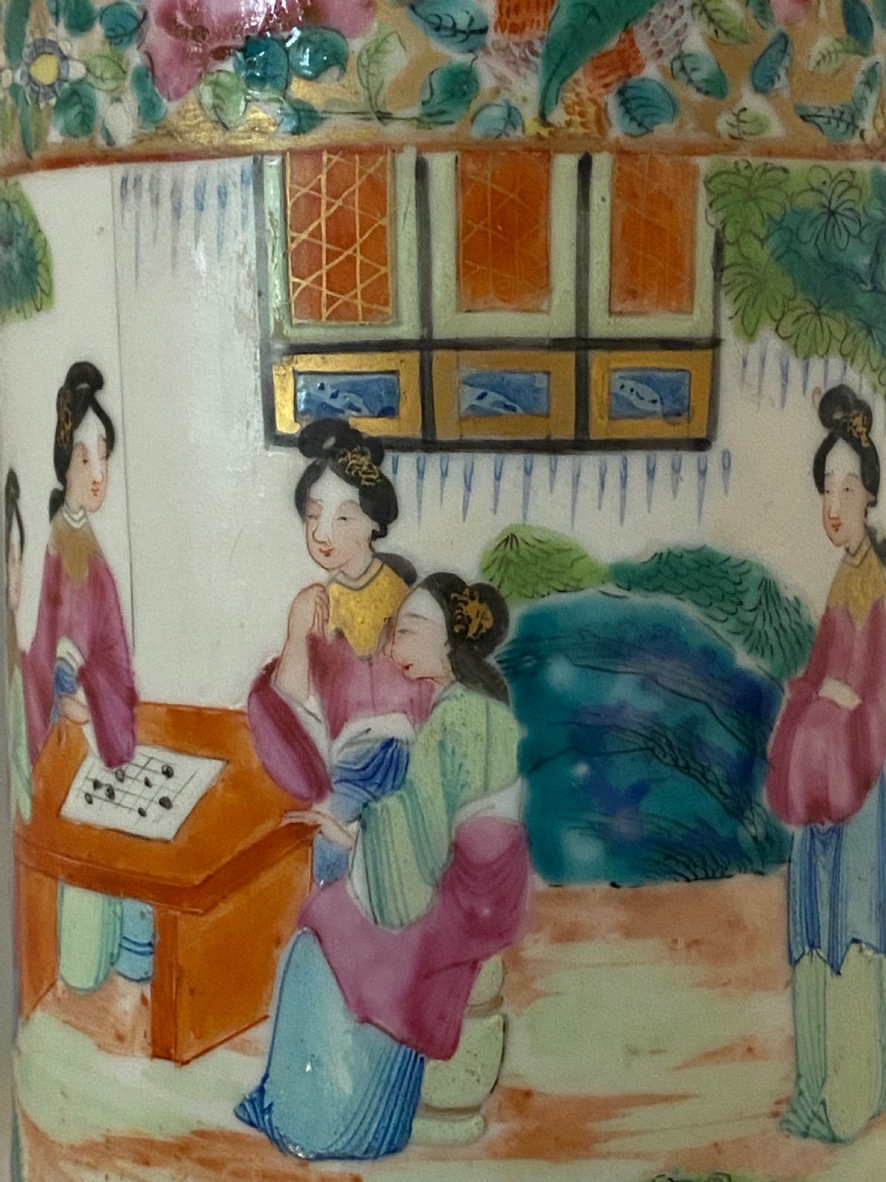 Chinese Canton  Famille Rose Brush Pot View VII