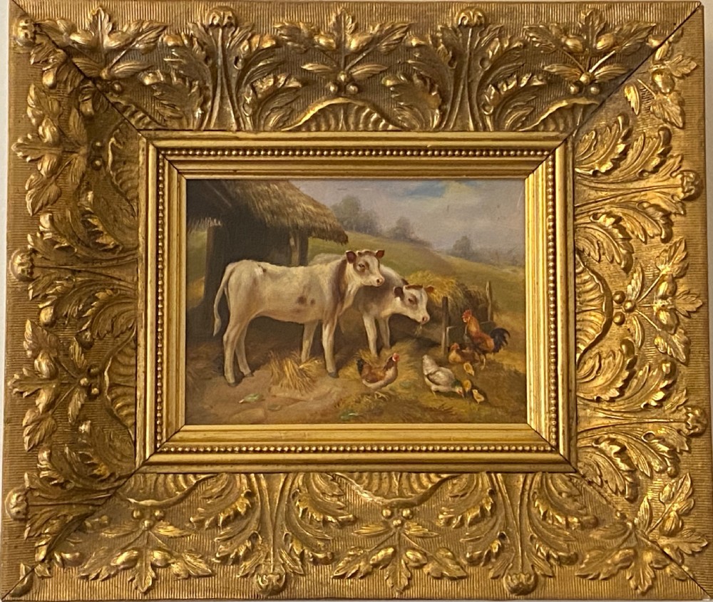 19th Century Oil on Panel of Farmyard Scene 