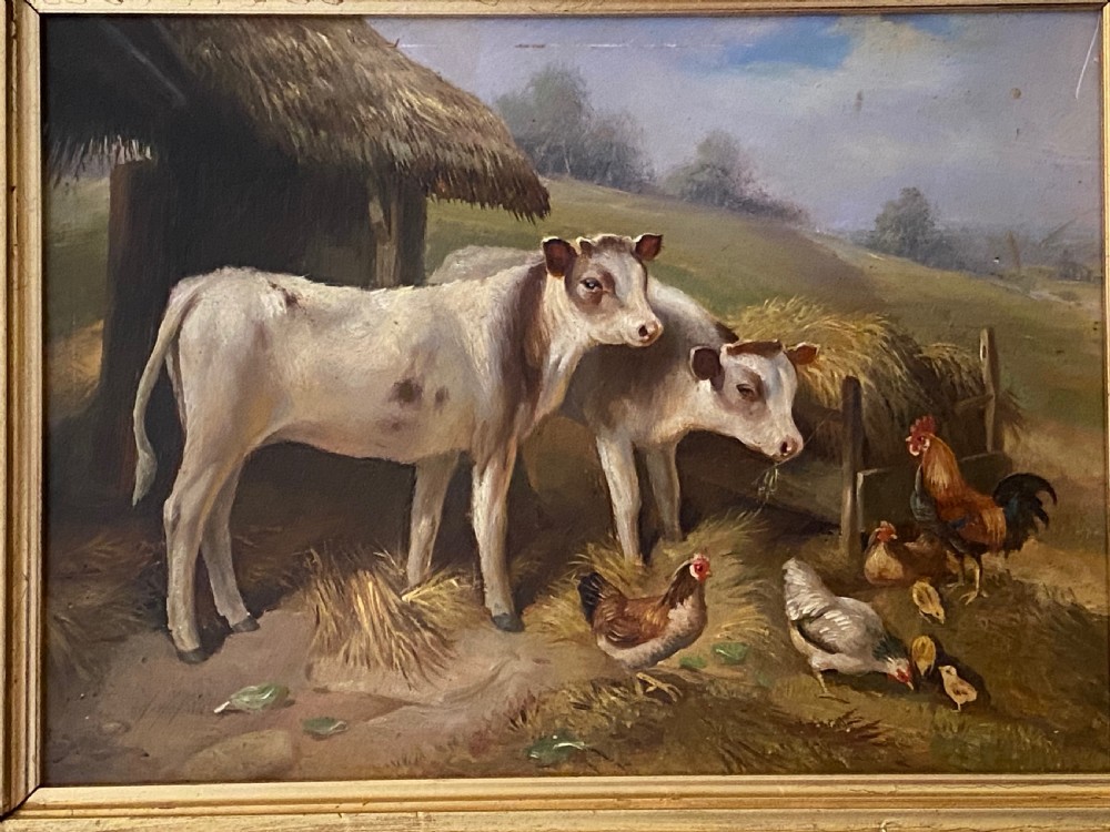 19th Century Oil on Panel of Farmyard Scene  View II