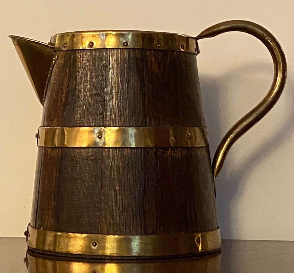 Coopered Oak Pitcher with Brass Banding  View II