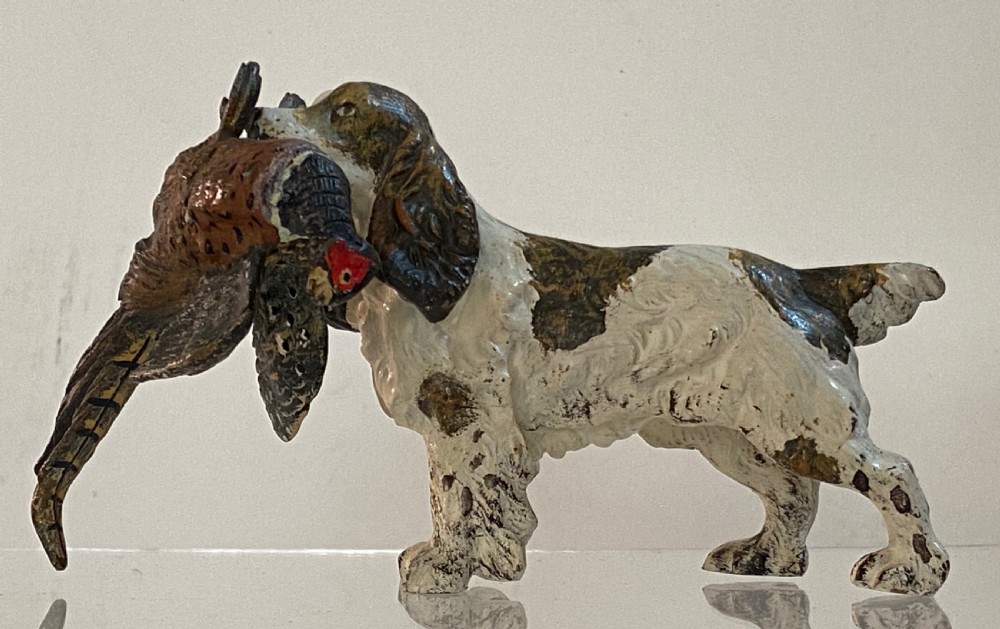 Cold Painted Bronze Spaniel with a Pheasant