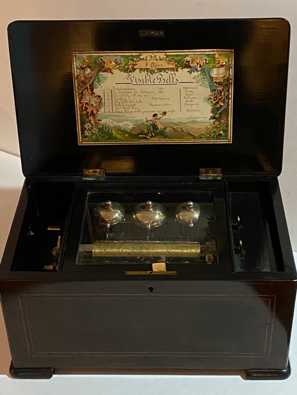 Swiss Three Bell Music Box Playing 8 Airs View II