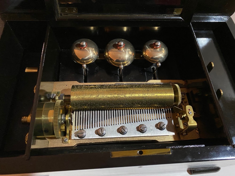 Swiss Three Bell Music Box Playing 8 Airs View VI