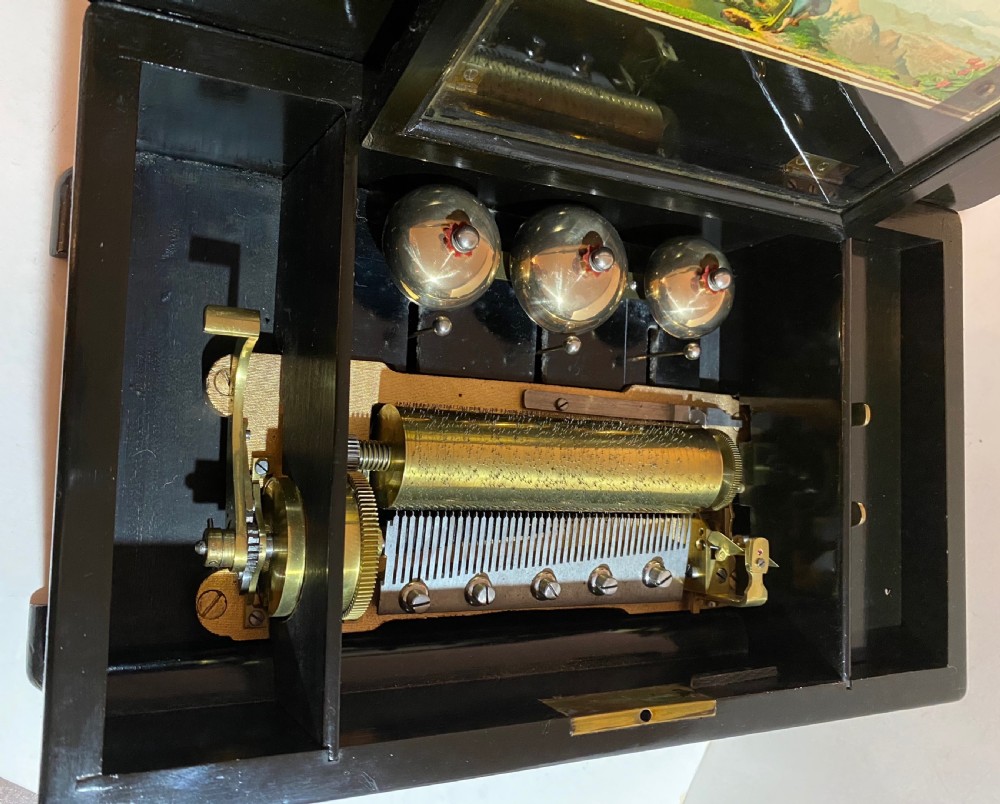 Swiss Three Bell Music Box Playing 8 Airs View VII