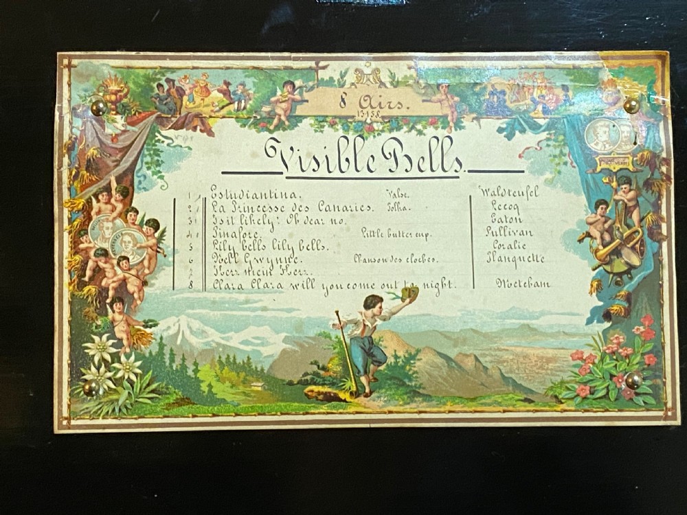 Swiss Three Bell Music Box Playing 8 Airs View X