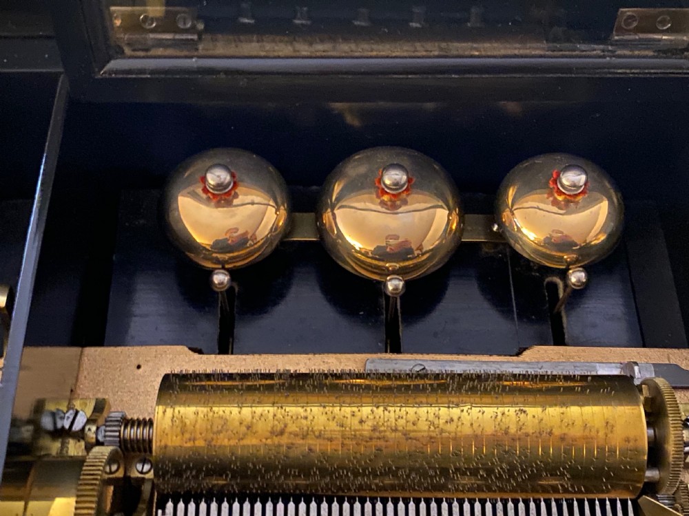 Swiss Three Bell Music Box Playing 8 Airs View XIV