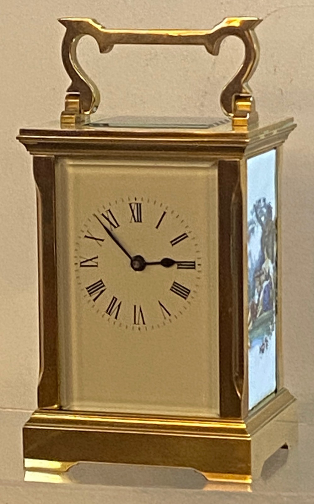French Brass Carriage Clock with Enamelled Decoration
